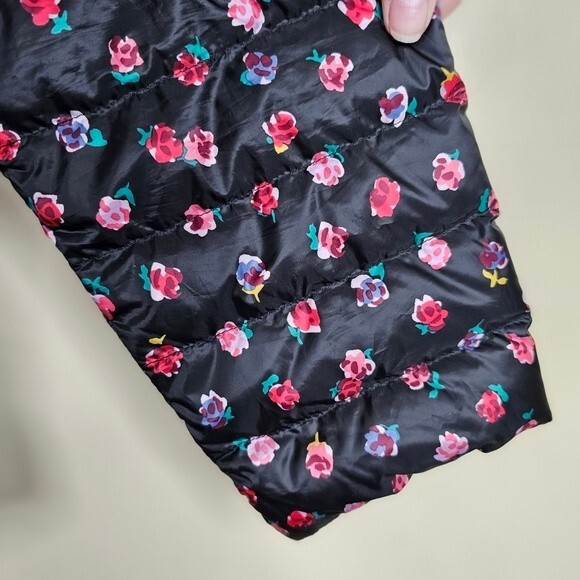 Kate Spade Black & Multicolor Floral Print Zip-Up Puffer Jacket large - Picture 2 of 11